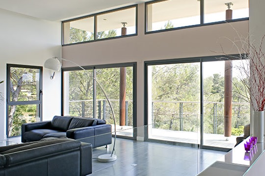 Réalisations grand coulissant et imposte fixe